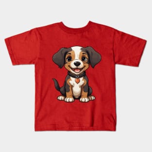 Charming Tri-Color Puppy: A Heartwarming T-Shirt Design Kids T-Shirt